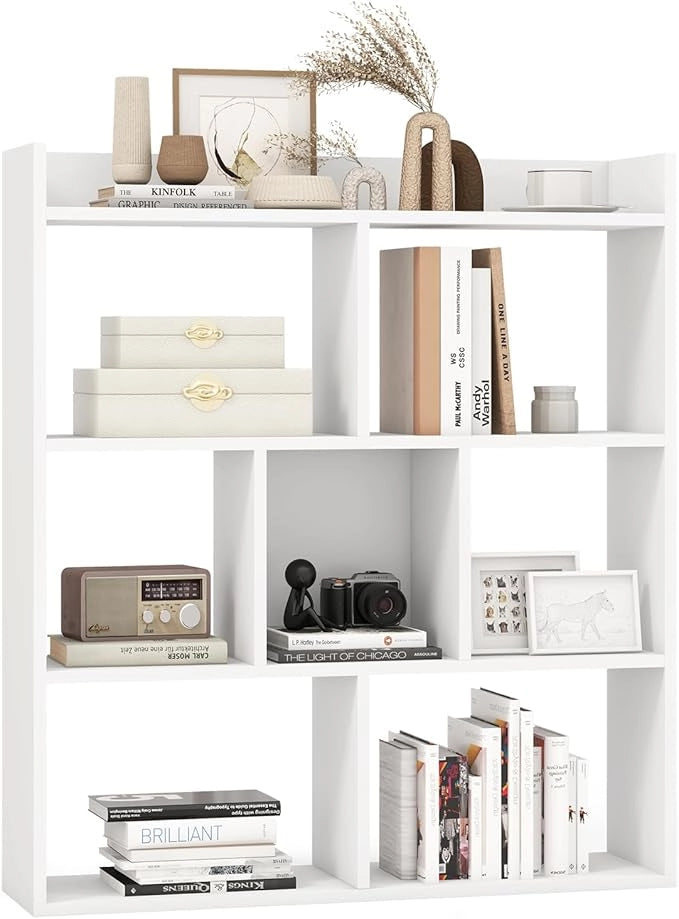 Libreria a Cubi con 7 Scomparti, Mensola Espositiva per l'Archiviazione, Libreria in Legno con Dispositivi Anti-Ribaltamento, per Studio Soggiorno, 80x20x90 cm (Bianco)