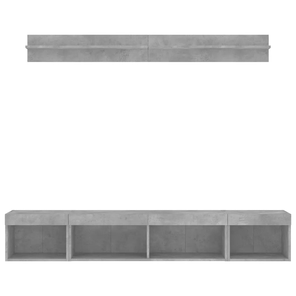 vidaXL Mobili TV a Muro con LED 5pz Grigio Cemento Legno Multistrato