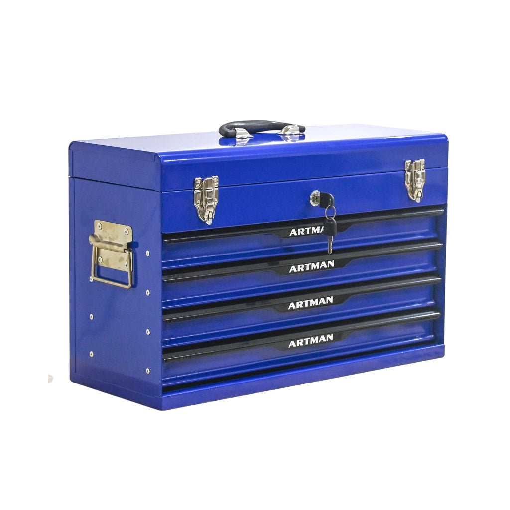 Cassettiera porta attrezzi con vano superiore e 3 cassetti - in acciaio - 60 x 29.5 x 42 cm - nero e blu