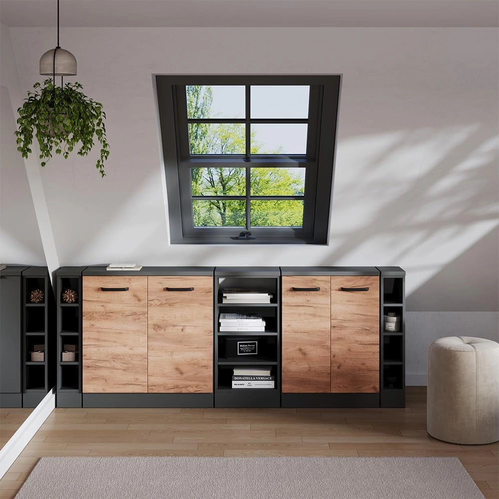 Armadio per tetto spiovente Rion, Antracite, 40 x 81.8 cm con 4 scomparti, carcassa 60 cm profondità, adatto per il salvaspazio sotto tetti spioventi