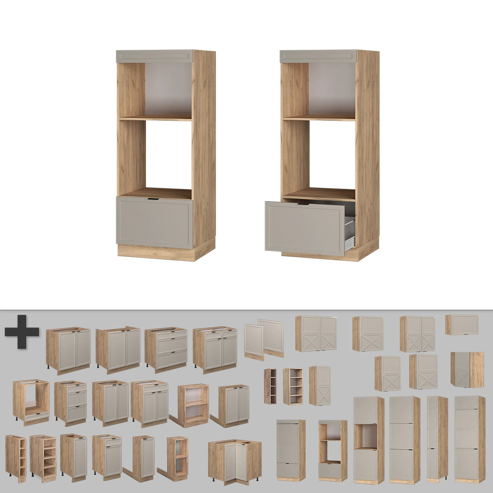Mobile cucina microonde Fame-Line GrigioBeige/Rovere dorato 60 cm aperto Vicco