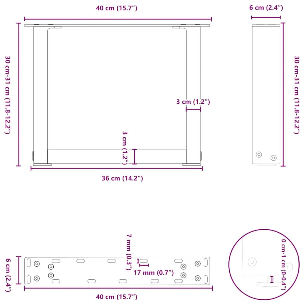 Set di 2 gambe per tavolino da caffè a forma di U con piedini regolabili 40 x 30 cm design moderno in acciaio naturale 02_0057375
