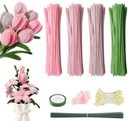 Set di Fiori - Pulitore di Tubi per Attività Ricreative - Fiori - Steli di Fiori Verde - Nastro Adesivo a Rotolo