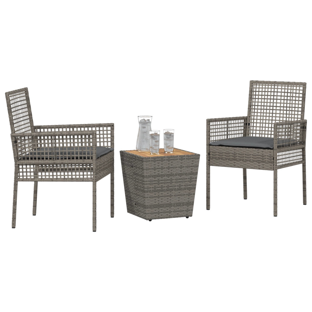 Set Bistro da Giardino 3 Pezzi con Cuscini Grigio in Polyrattan