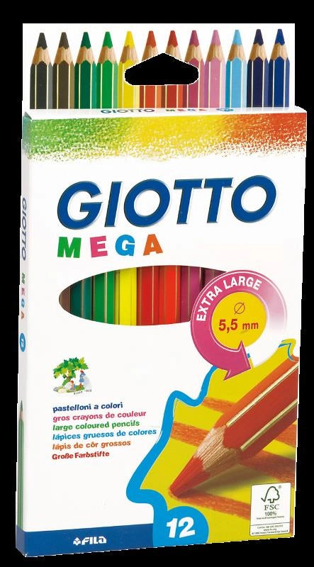 GIOTTO MEGA PASTELLI A COLORI EXTRALARGE DIAMETRO 5,5 MM 12PZ