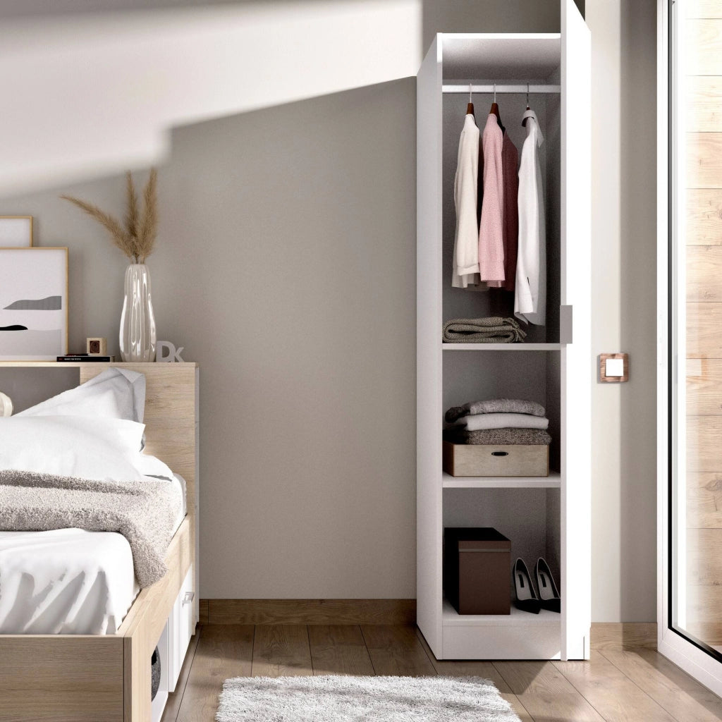 Guardaroba Nxy, Mobile appendiabiti per camera da letto, Armadio a 1 anta singola, 41x52h184 cm, Bianco