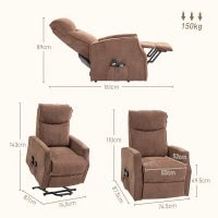 Poltrona Relax Alzapersona con 8 Punti Massaggio, Reclinazione a 135° e 2 Telecomandi, Marrone