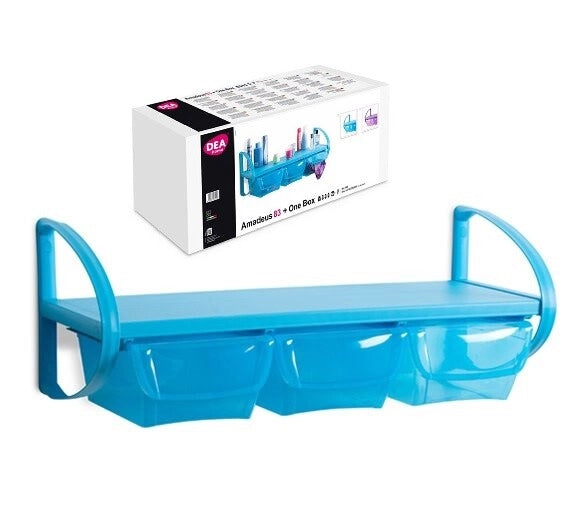 Mensola da parete blu per cameretta bambini asilo 3 box scorrevoli 81 x 33 x 31 cm Dea Home