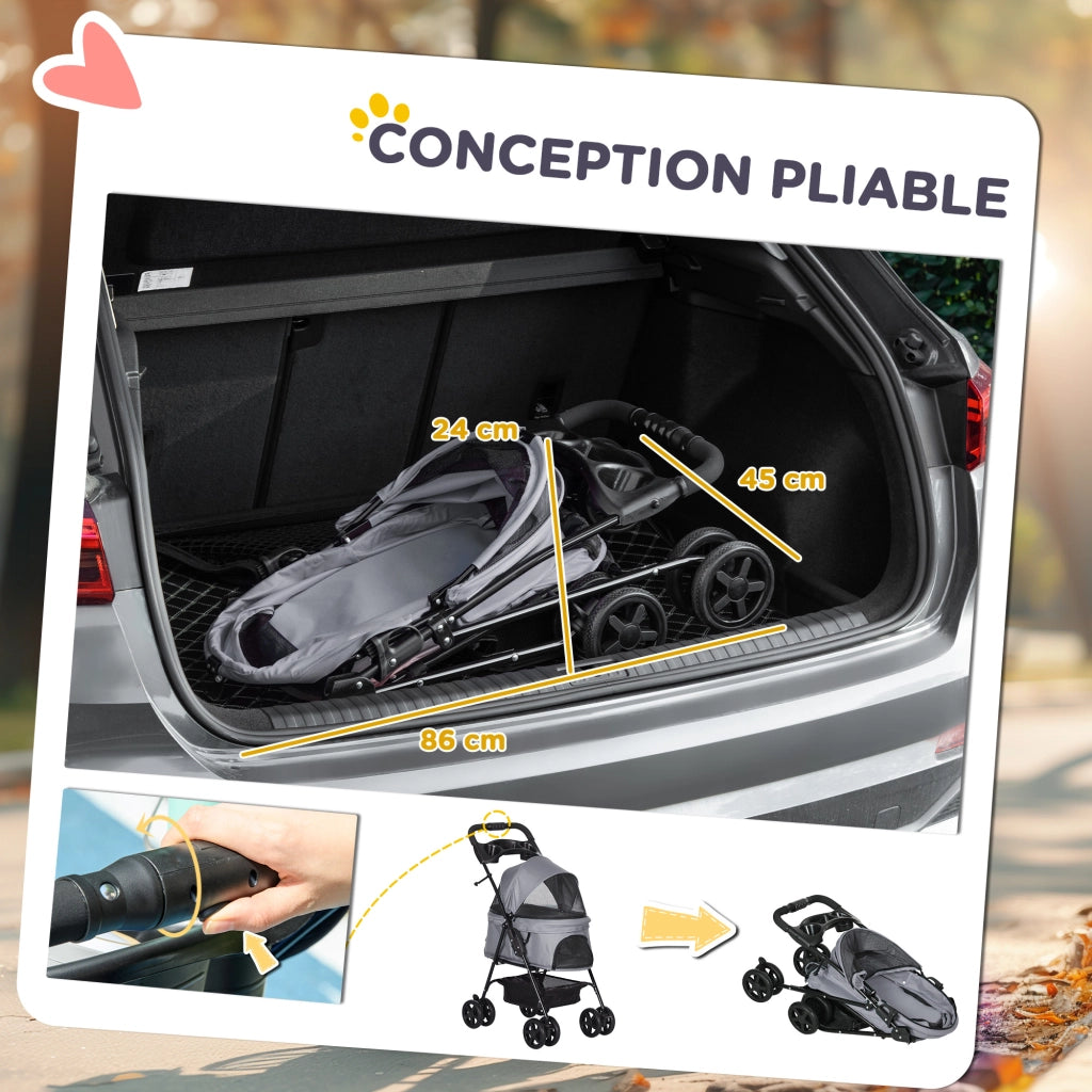 Carrello Trasporto per Cani e Gatti Pieghevole ¨C Zephmum ¨C Grigio 4 Ruote Tessuto Oxford 300D