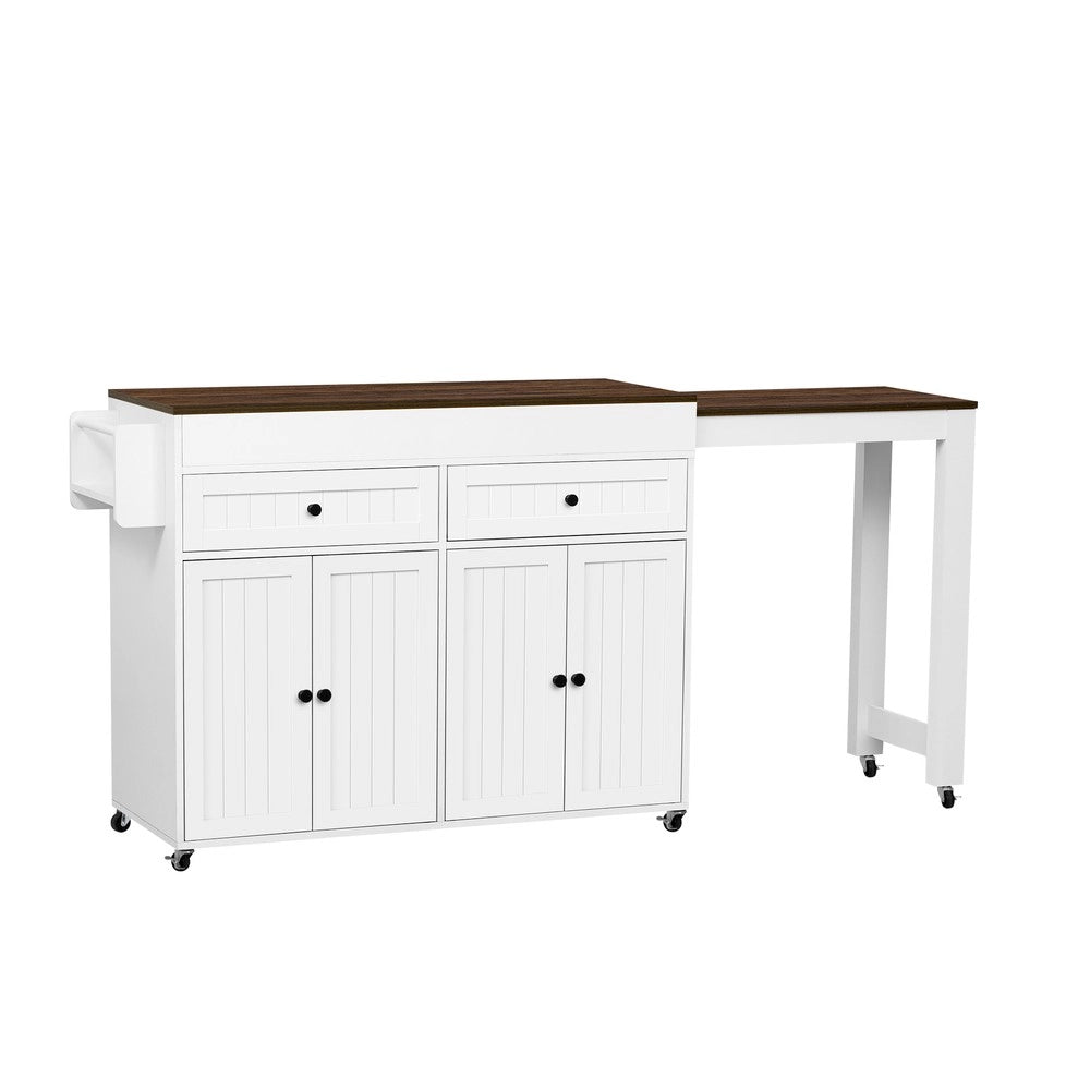 Isola Cucina su Ruote Allungabile con Piano e Cassetti ¨C Xylo ¨C Bianco/Noce