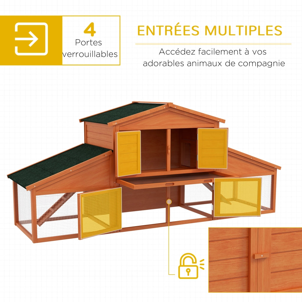 Gabbia per conigli XXL 2 piani ¨C zephmum ¨C legno massello pino 225x70x100 cm