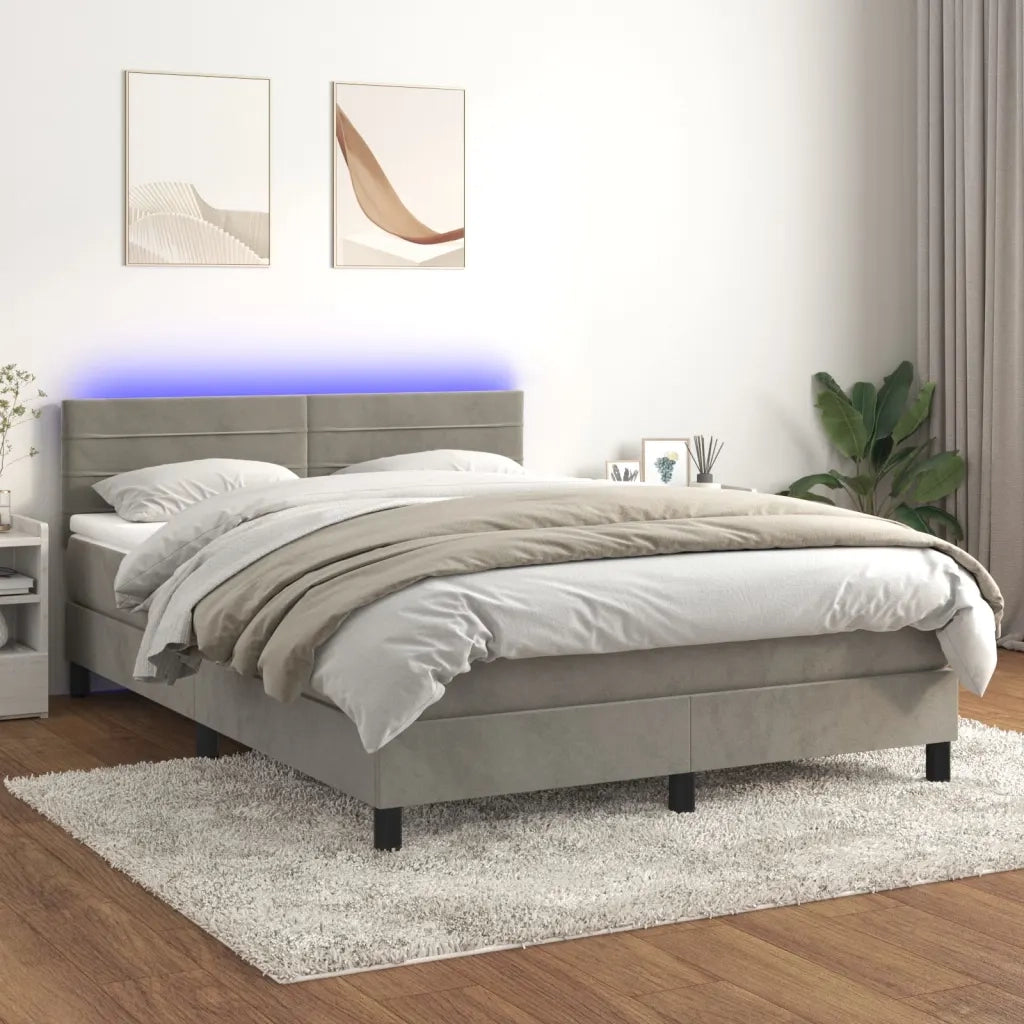 Letto a Molle con Materasso e LED Grigio Chiaro 140x200 cm Velluto 3134465