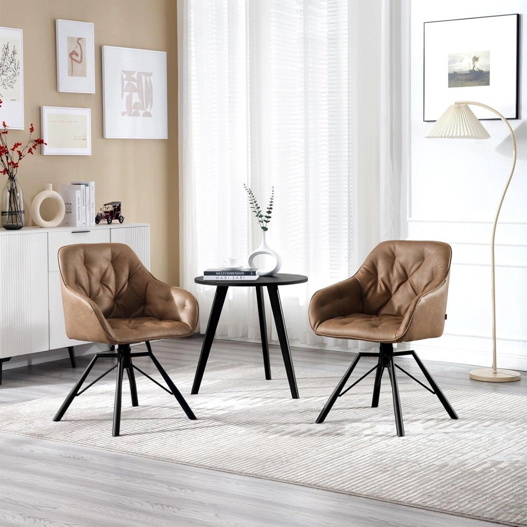 Set di 8 Sedie per Sala da Pranzo Girevoli a 360°, Sedie da Cucina Imbottite con Gambe in Metallo, Poltroncine in PU per Camera da Letto, Soggiorno, Ufficio, Marrone chiaro EZS61hbr-8