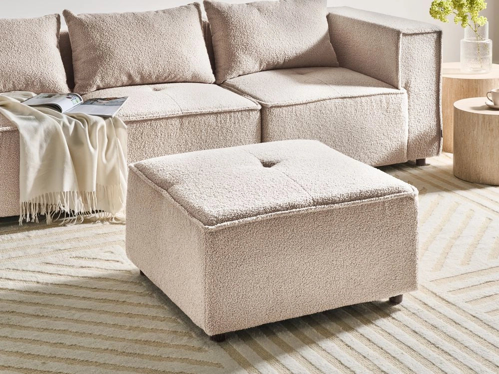 Pouf rettangolare in tessuto bouclè beige stile moderno