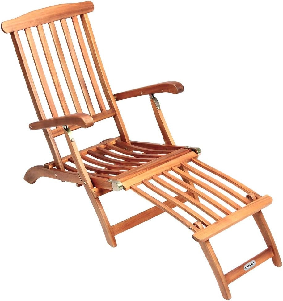Lettino Prendisole Queen Mary Legno Acacia Poggiapiedi Rimovibile Sedia Sdraio Giardino Piscina