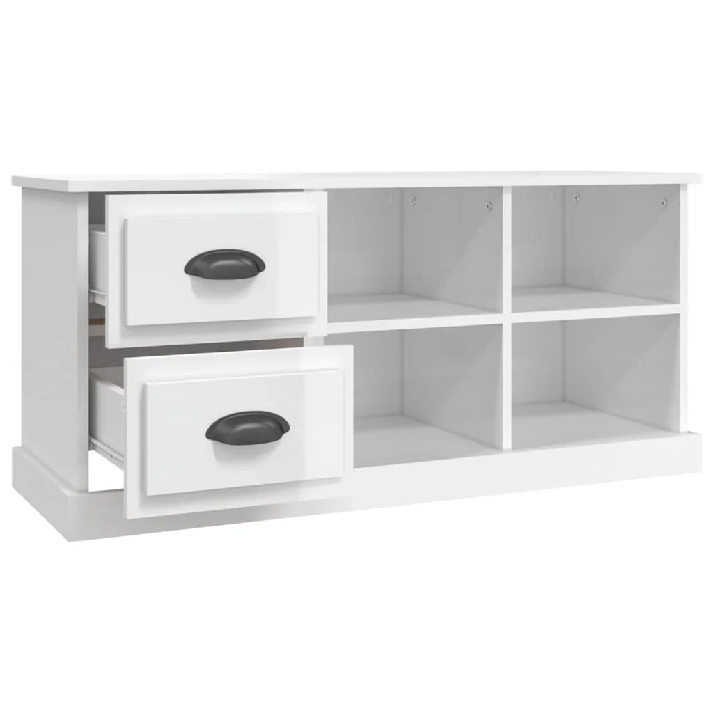 Mobile TV multimediale mensola TV credenza TV sala da pranzo soggiorno camera da letto finitura lucida 102 x 35,5 x 47,5 cm legno ingegnerizzato bianco 02_0026994