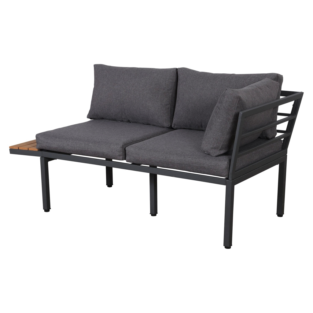 Salotto da Giardino con 1 Divano Angolare; 1 Tavolino d¡¯Appoggio e 1 Tavolino da Caff¨¨; per Balcone e Terrazza; Acciaio e Poliestere; Grigio e Nero