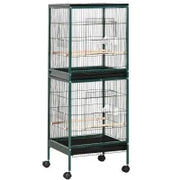 Grande Voliera per Uccelli su Piede Doppia con Mangiatoie Posatoi Vassoio Rimovibile Ruote, 51,5 L x 50 L x 140 H cm