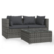 Set Divani da Giardino 3 pz | Set Salotto da Giardino con Cuscini in Polyrattan Grigio