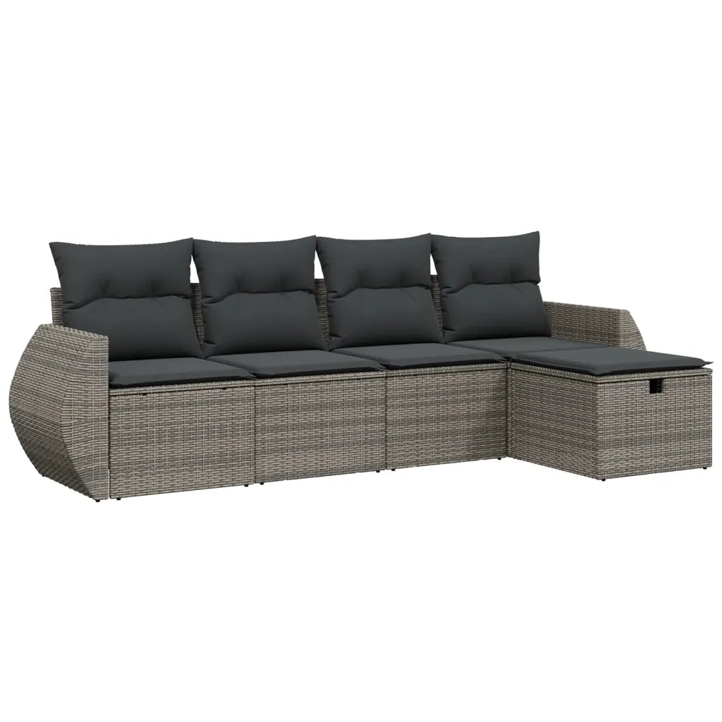 Set Divano da Giardino 5 pz | Set Salotto da Giardino con Cuscini Grigio in Polyrattan