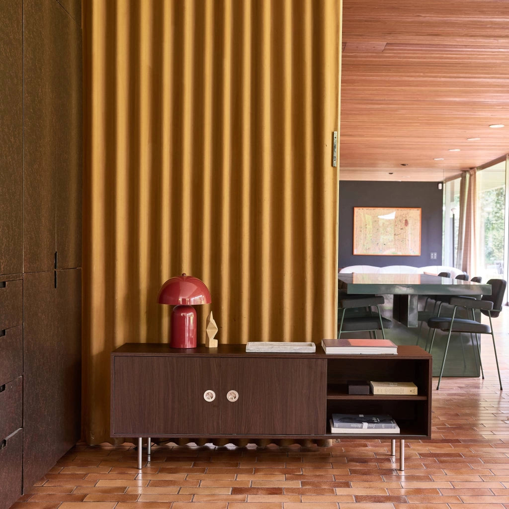 Mobile tv vintage in legno e acciaio inossidabile a 2 ante, 140cm,