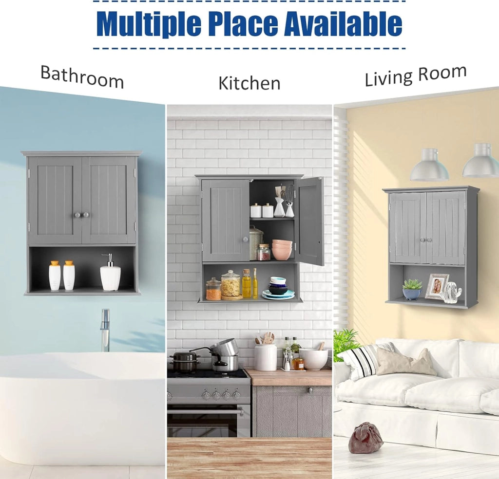 Mobiletto portaoggetti per bagno, armadietto per farmacia con ripiani interni regolabili in altezza, design a parete per un risparmio di spazio, per soggiorno, cucina e ingresso (grigio)