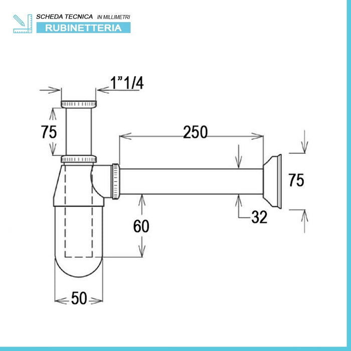 Sifone tondo a bottiglia 11/4 universale in acciaio cromato