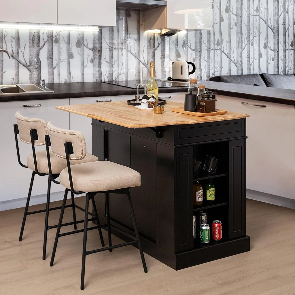 Credenza da Cucina in Legno, Isola da Cucina con Contenitore, con Ripiani Regolabili a 3 Livelli, 120 x 61 x 92 cm, Carico 200 kg (Nero)