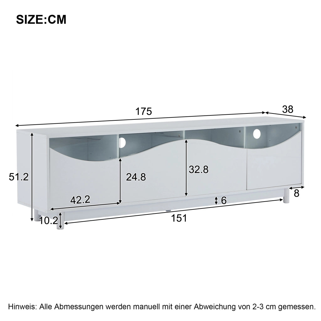 Mobile TV con 2 ante push to open; LED e passacavi - per soggiorno - 175 x 38 x 51 cm