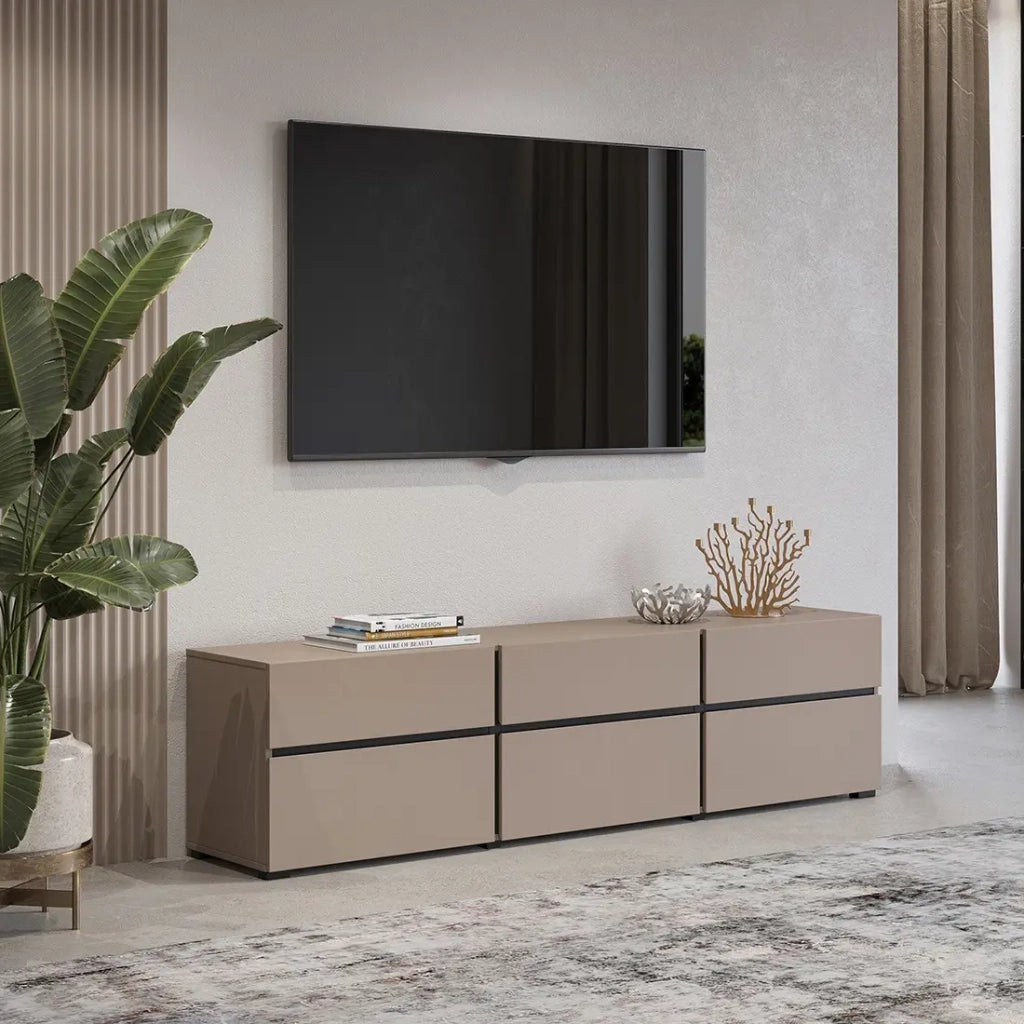 Mobile TV 180cm colori beige e nero collezione HAVANA. Mobile design con 3 porte e 3 cassetti.