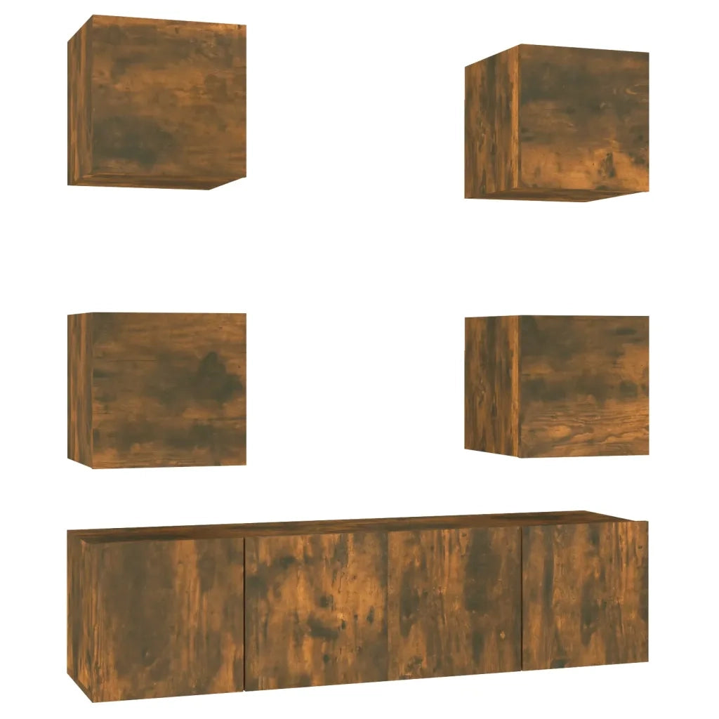 Set di Mobili Porta TV 6 pz Rovere Fumo in Legno Multistrato cod mxl 26771