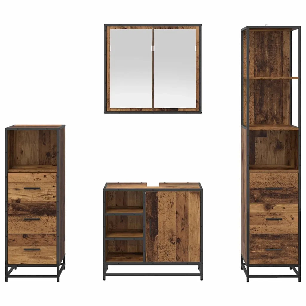 Set di mobili per il bagno con cassetto 4 pcs Legno vecchio 3402411