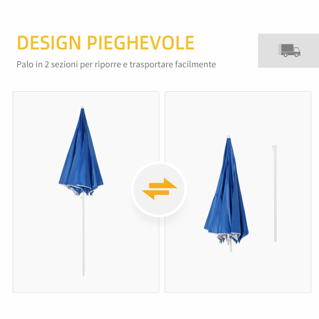 Ombrellone da Spiaggia con Tenda Integrata Ø220x220 cm in Metallo e Poliestere Blu