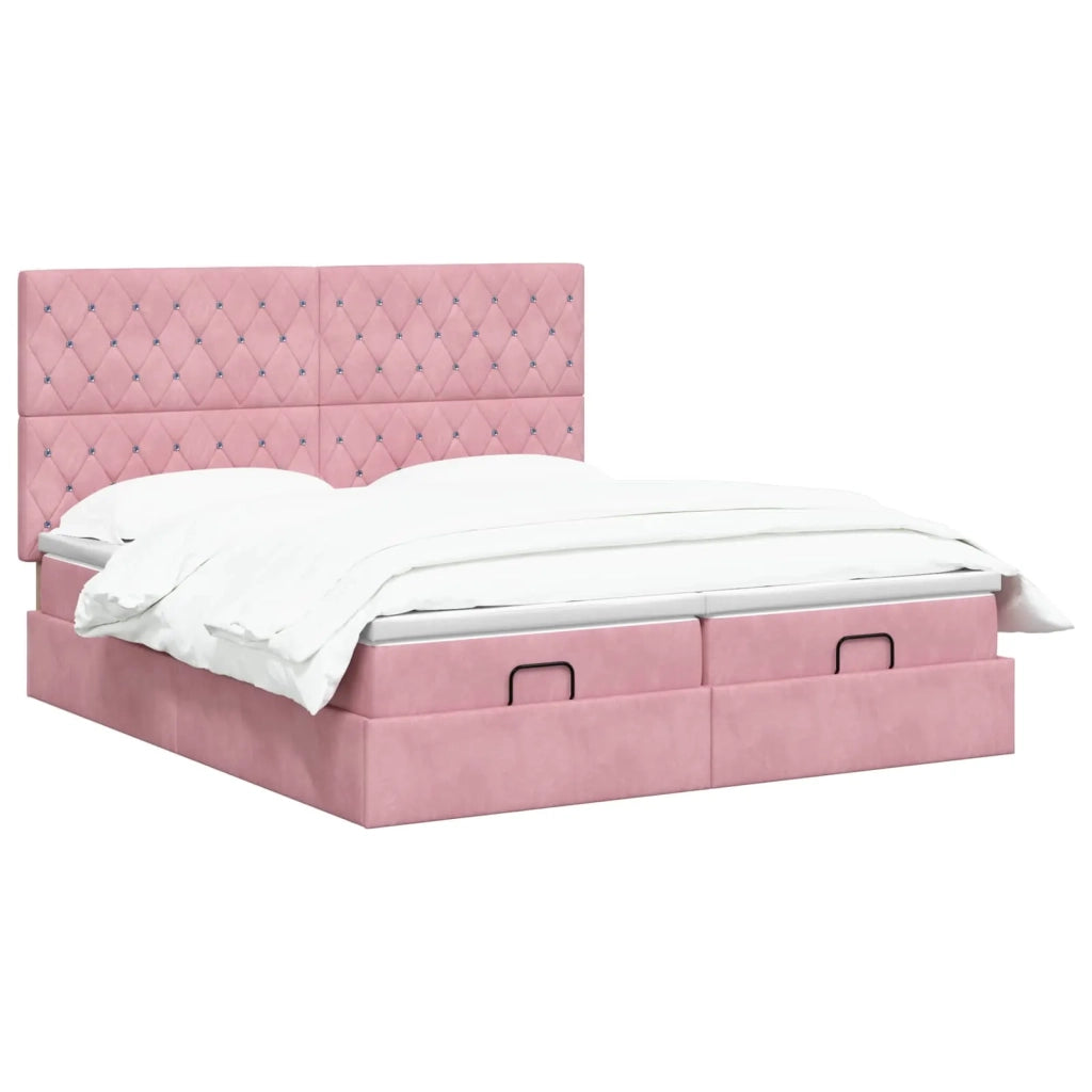 Letto ottomano con materasso con testiera 2 pcs Rosa Velluto 3457901