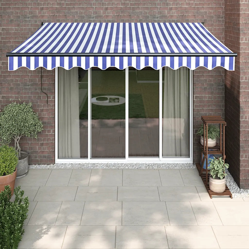 Tenda Sole Retrattile-Tenda parasole per balcone Blu e Bianca 3x2,5 m Tessuto e Alluminio 189707