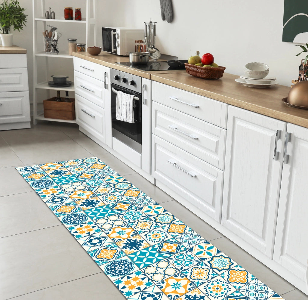 Tappeto passatoia fantasia made in Italy antiscivolo lavabile aderente Fantasia Maiolica , Piastrelle 420 - 50x350cm