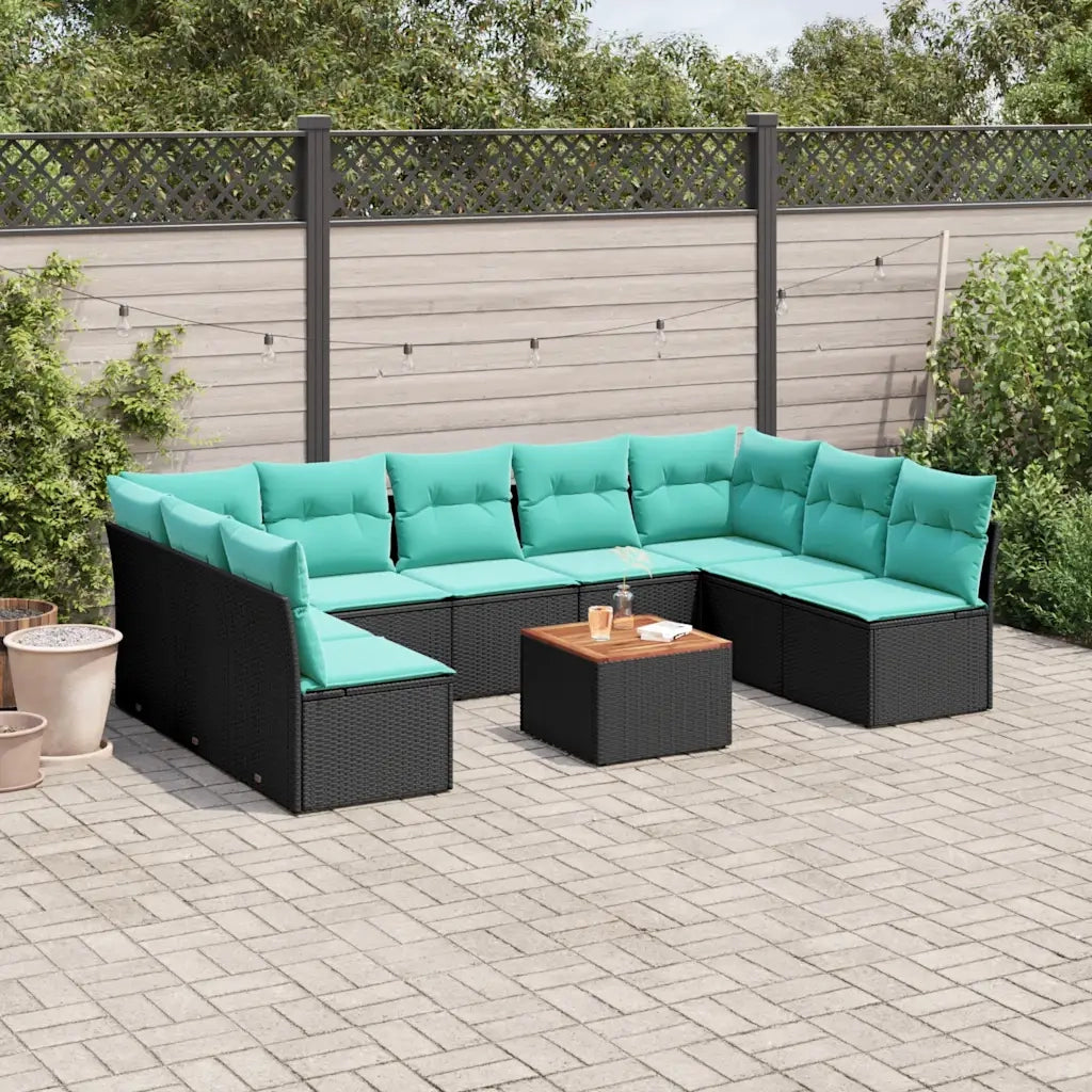 Set Divani da Giardino 10 pz con Cuscini Nero in Polyrattan 3256120