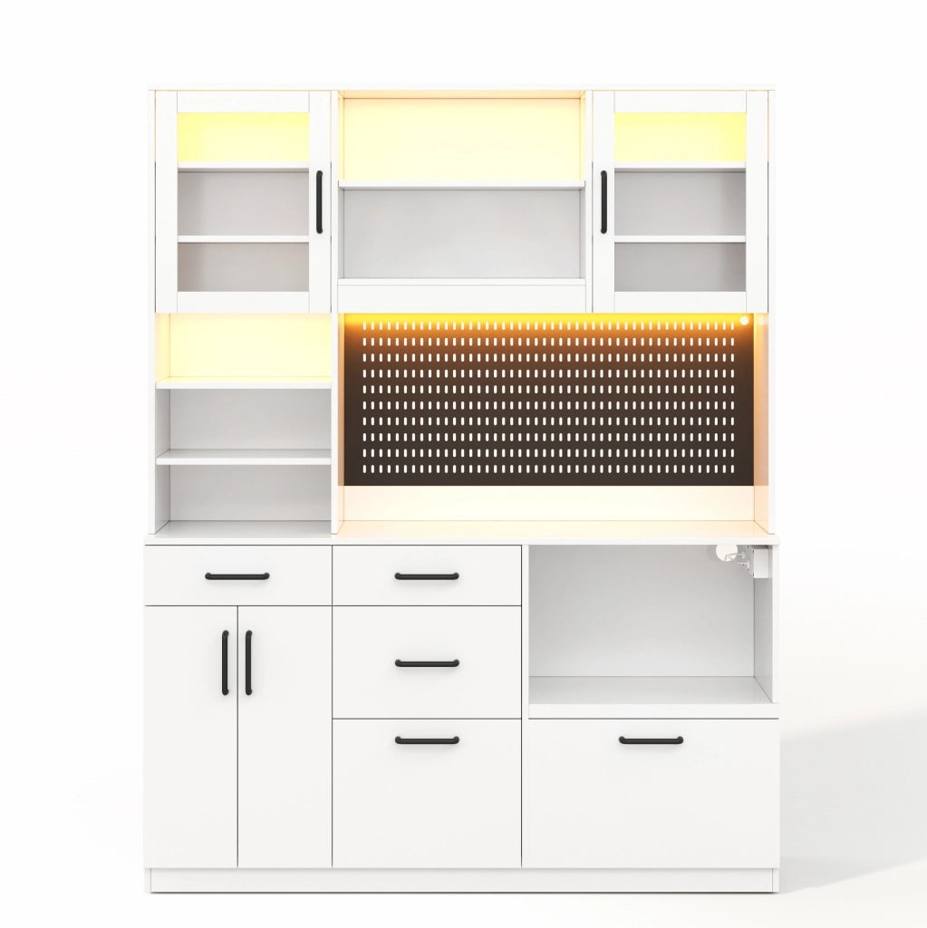 Mobile cucina con illuminazione LED; 5 cassetti e ripiani regolabili in MDF bianco