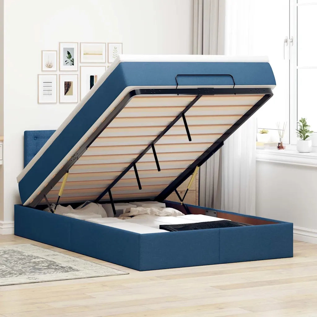 Pouf Letto con Materasso e LED Blu 120x200 cm in Tessuto 3312470