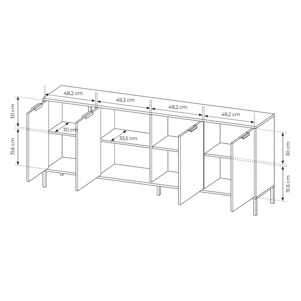 Madia Hamebati, Credenza 4 Ripiani, 203x40x81h cm Nero Antracite