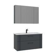 Set mobile lavabo con specchio (2 pezzi) "Bari 100 v2" - 100 x 45 x 55 cm - Antracite opaco