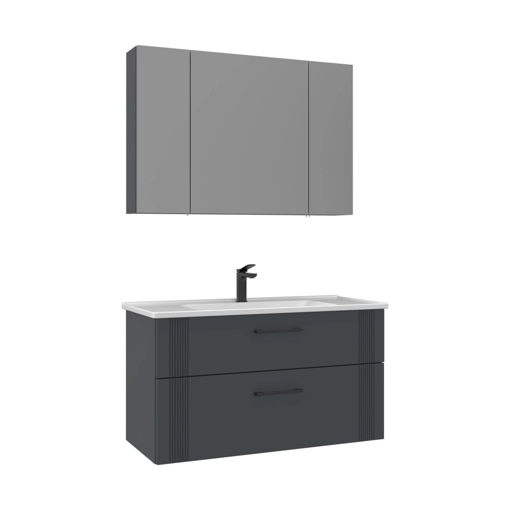 Set mobile lavabo con specchio (2 pezzi) "Bari 100 v2" - 100 x 45 x 55 cm - Antracite opaco