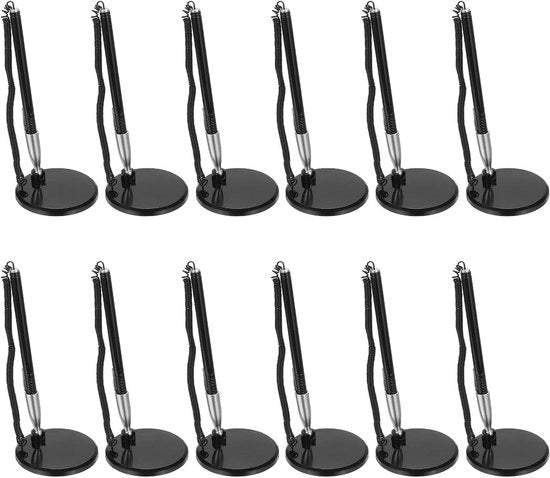 Stilo con Catena e Supporto - 12 Pezzi - Inchiostro Nero - Articoli per Ufficio e Scrittura - Sicurezza - Postazione di Lavoro - Casa