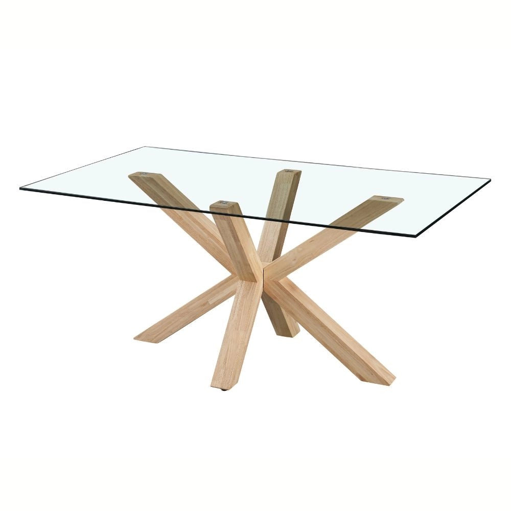 Tavolo Beia in vetro temperato con gambe in legno 160x90x77H