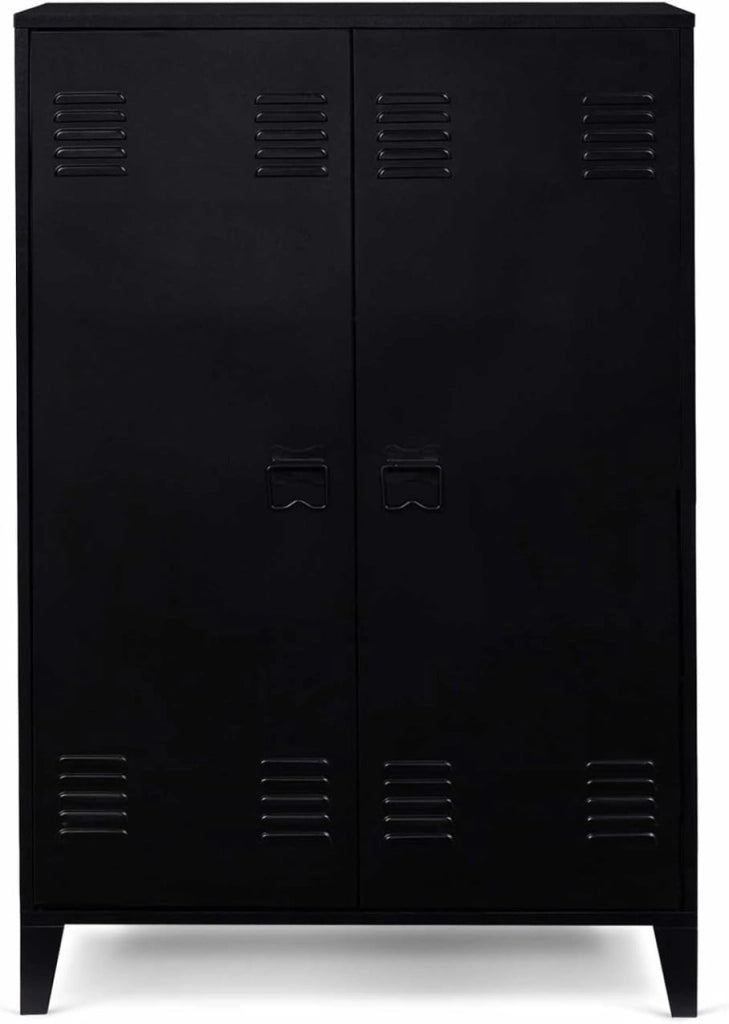 IDMarket - Armadio basso a 2 ante in metallo nero, design industriale ESTER