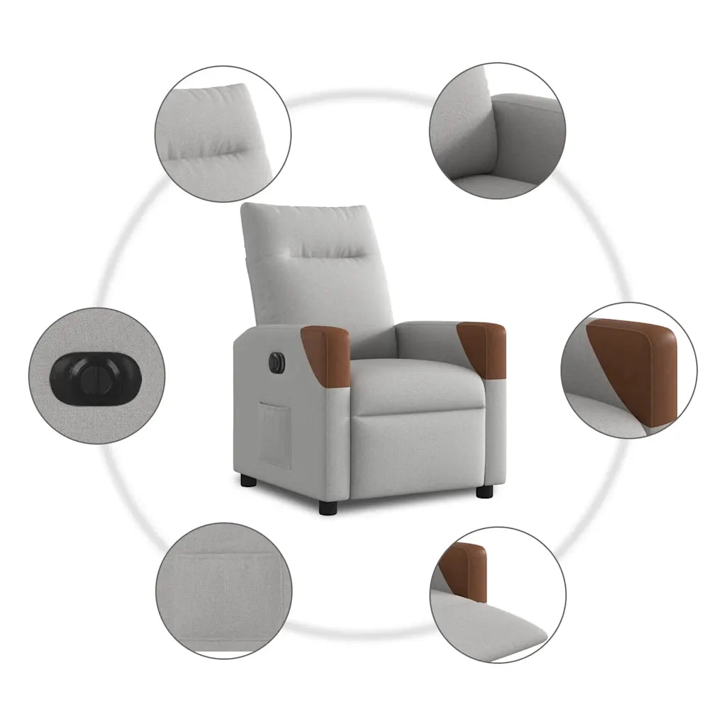 vidaXL Poltrona Elettrica Reclinabile Grigio Nuvola in Tessuto