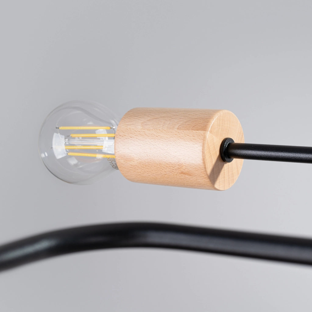 Lampadario industriale nero legno 6xE27 PALMOS Pure Lume