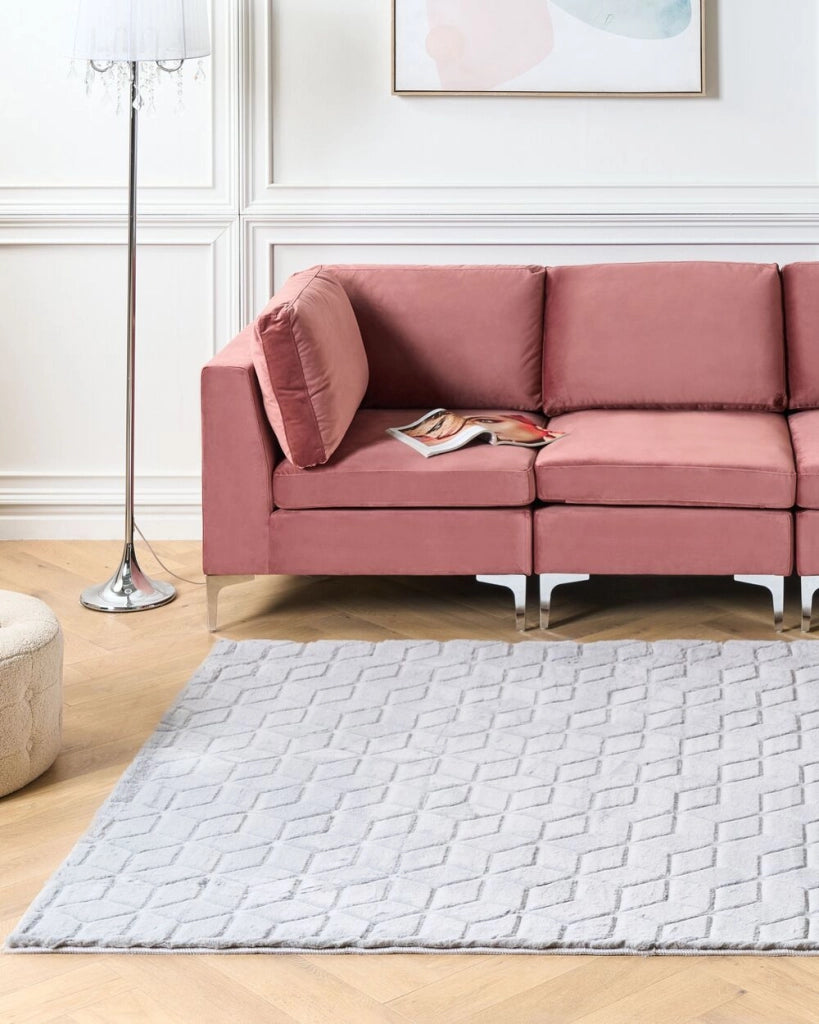 Tappeto in finta pelliccia di coniglio grigio Pelliccia artificiale di poliestere 160 x 230 cm Tappeto morbido Shaggy ad alto pelo