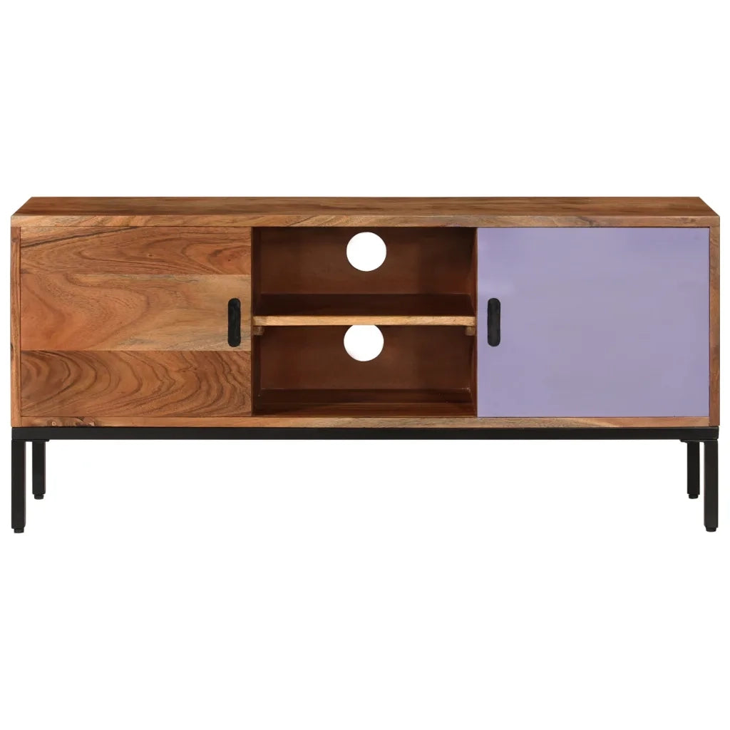 Mobile TV Marrone ambra e Grigio 110x30x50cm in Legno di Acacia 337076