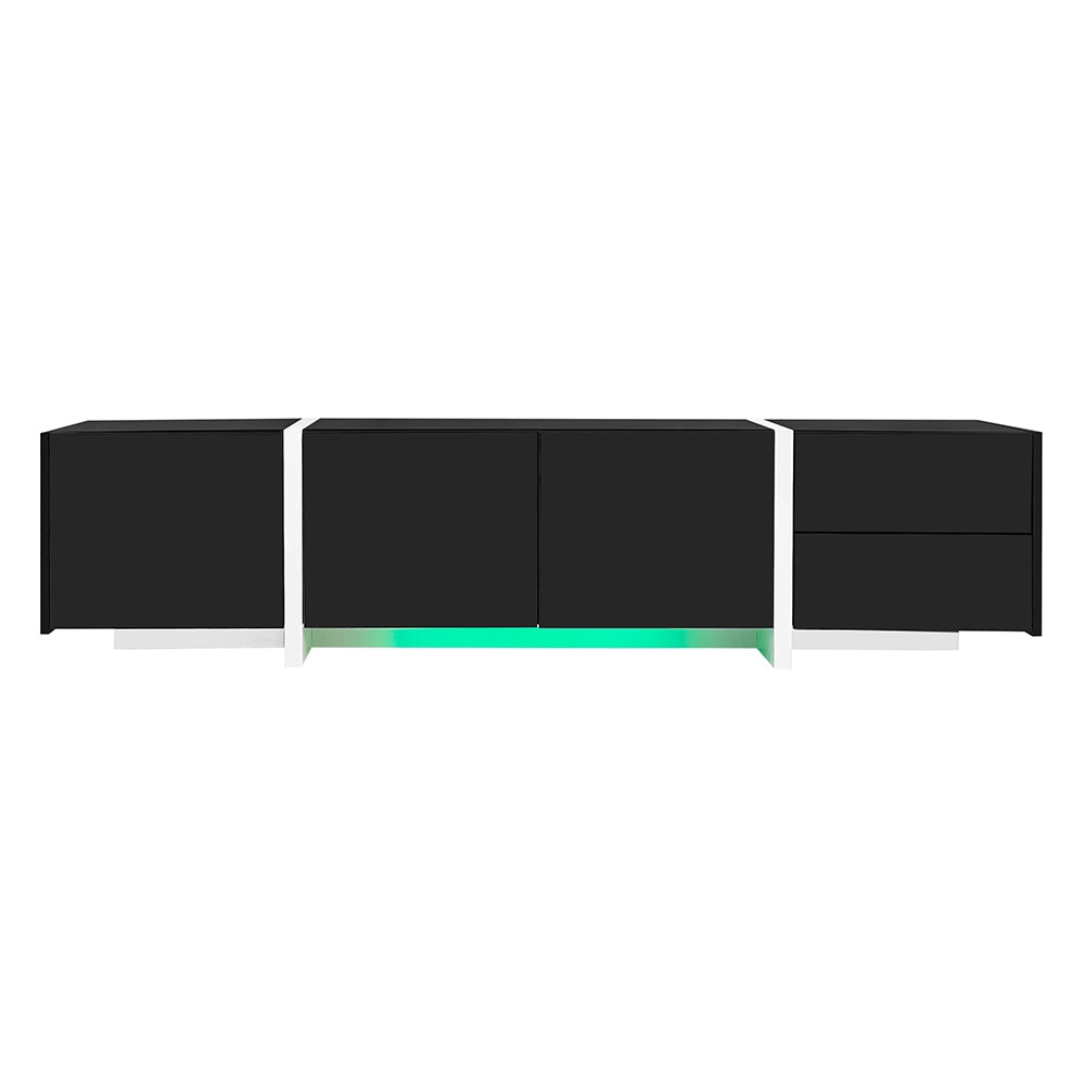 Mobile TV LED - Xylo - Nero lucido/piedi bianchi con striscia luminosa